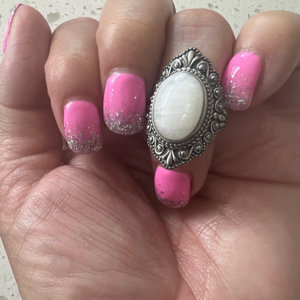 Hallmarked S925 moon stone ring .